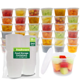 Freshware 240-pack deli containers with lids for leakproof meal prep.