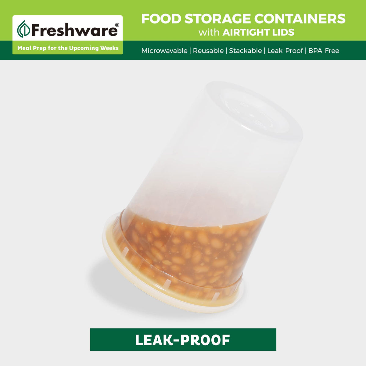 Freshware 32 oz deli container ready for microwave reheating