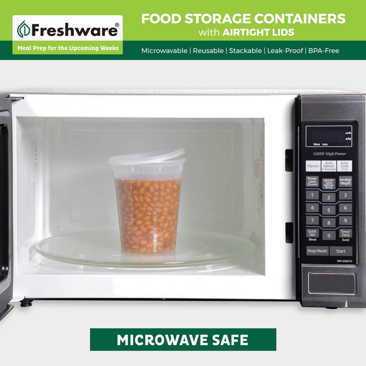 Freshware 32 oz deli container on top rack of dishwasher for easy cleanup