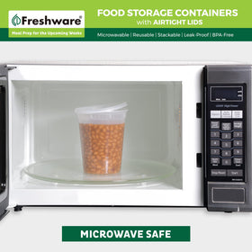 Freshware 32 oz deli container on top rack of dishwasher for easy cleanup