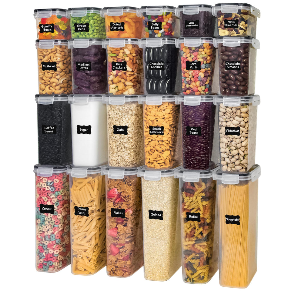 Freshware 48-piece airtight containers with lids for organized pantry storage.