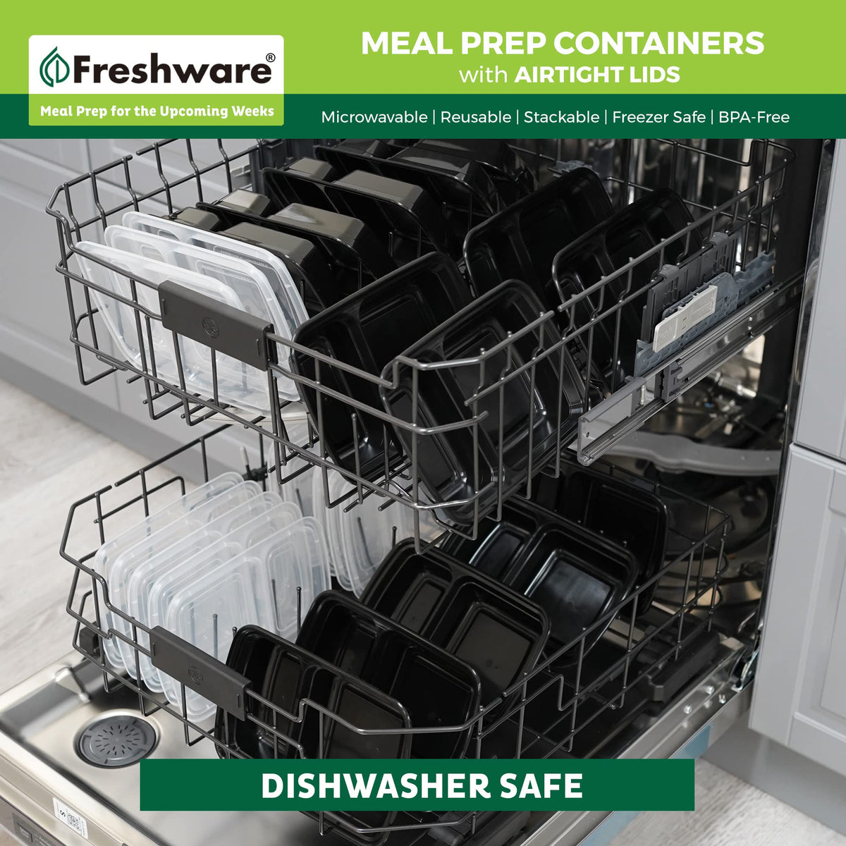 Freshware 50-pack of durable, reusable food storage containers.