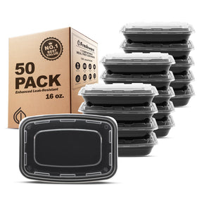 Freshware 50-pack meal prep containers with 16 oz capacity for balanced lunches.