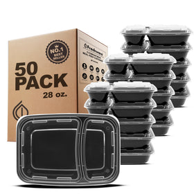 Freshware 50-pack 3-compartment meal prep containers stacked for easy organization.