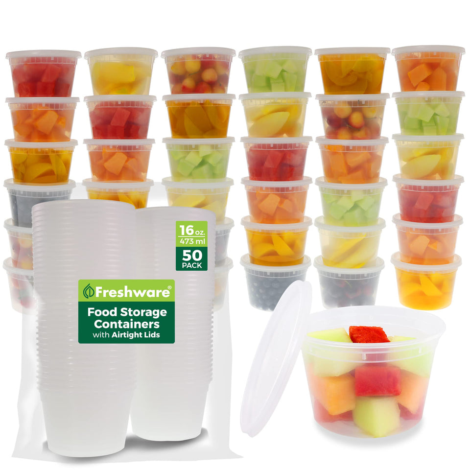 Freshware 50-set 16oz deli container with lid for organized meal prep