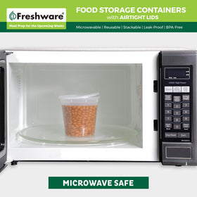 Freshware stackable 24 oz deli containers with lids offer space-saving fridge storage.