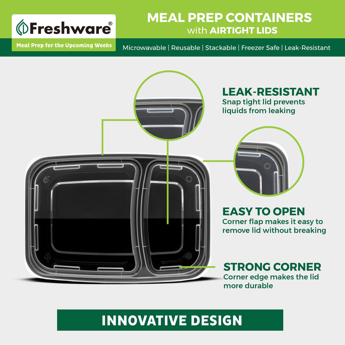 Freshware airtight lid seal ensuring leak-free meals during transport.