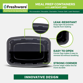 Freshware 50-pack bento boxes stacked, showing a compact, stackable design for transport.