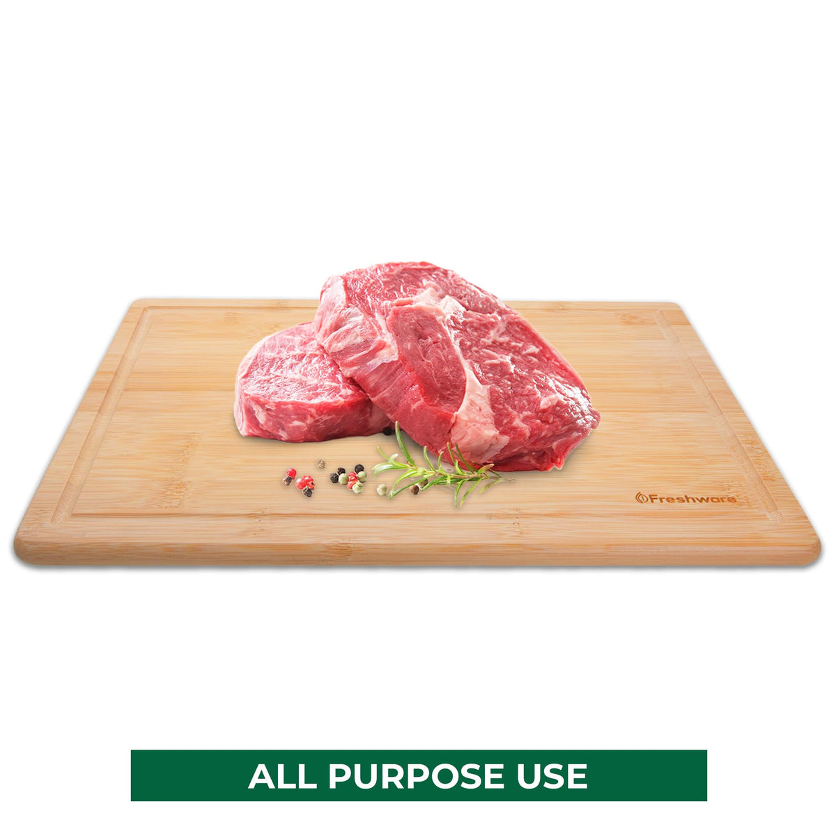 Freshware bamboo cutting board with built in handles for easy transport and serving