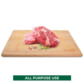 Freshware bamboo cutting board with built in handles for easy transport and serving