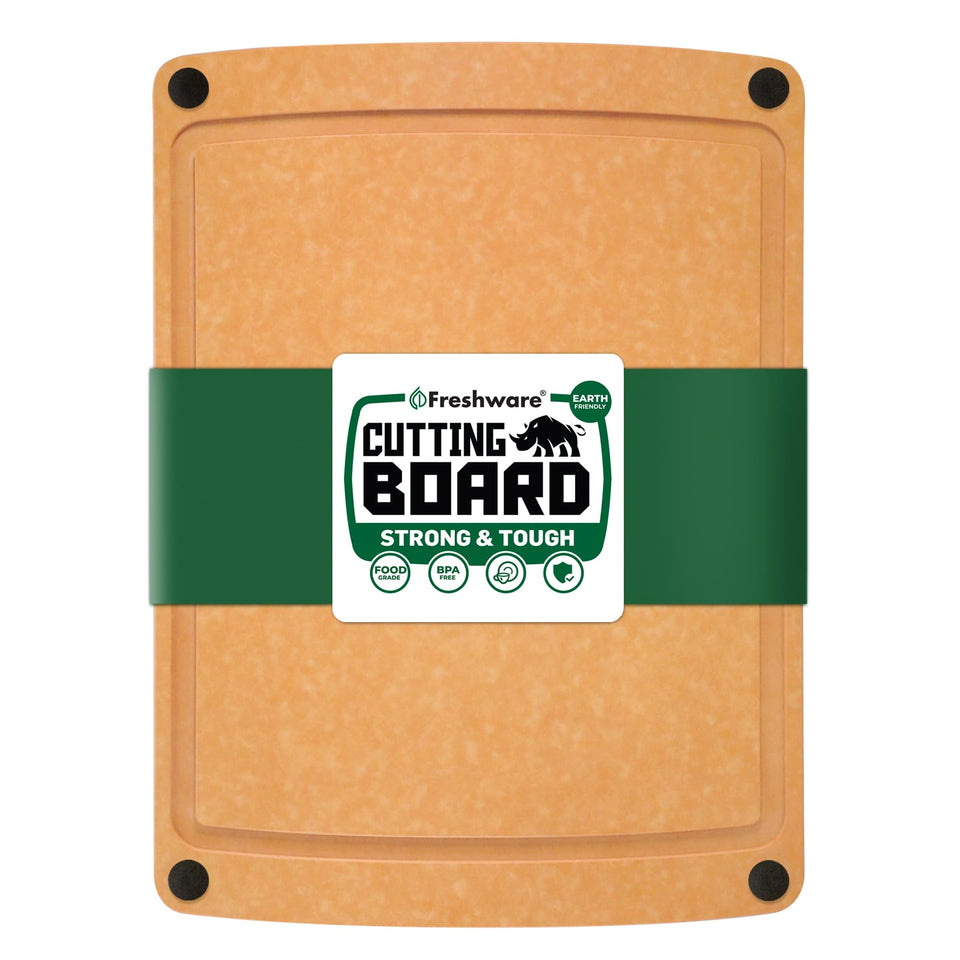 Freshware cutting board 15x11 with juice groove for mess-free prep.