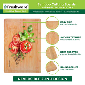 Freshware bamboo cutting board medium 12x8 ideal for vegetables and meats.