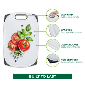 Freshware medium board with easy-grip handle for safer slicing.