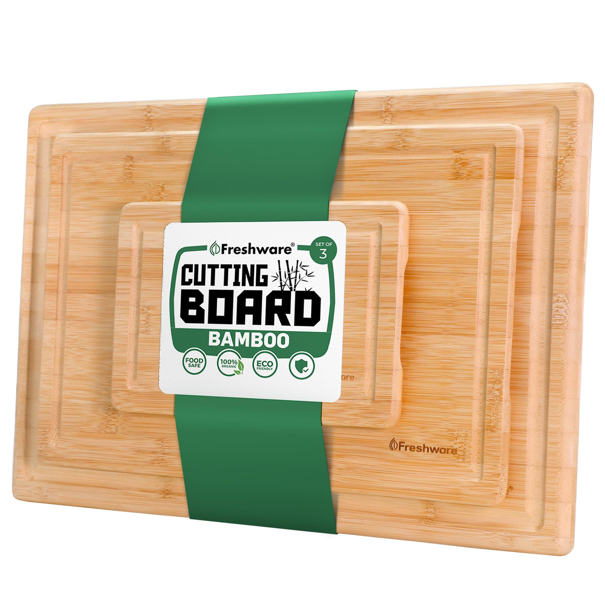 Freshware bamboo cutting board small 9x6 with juice grooves for easy prep.