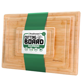 Freshware bamboo cutting board small 9x6 with juice grooves for easy prep.