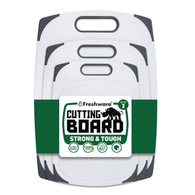 Freshware set of 3 cutting boards with non-slip edges and juice grooves.