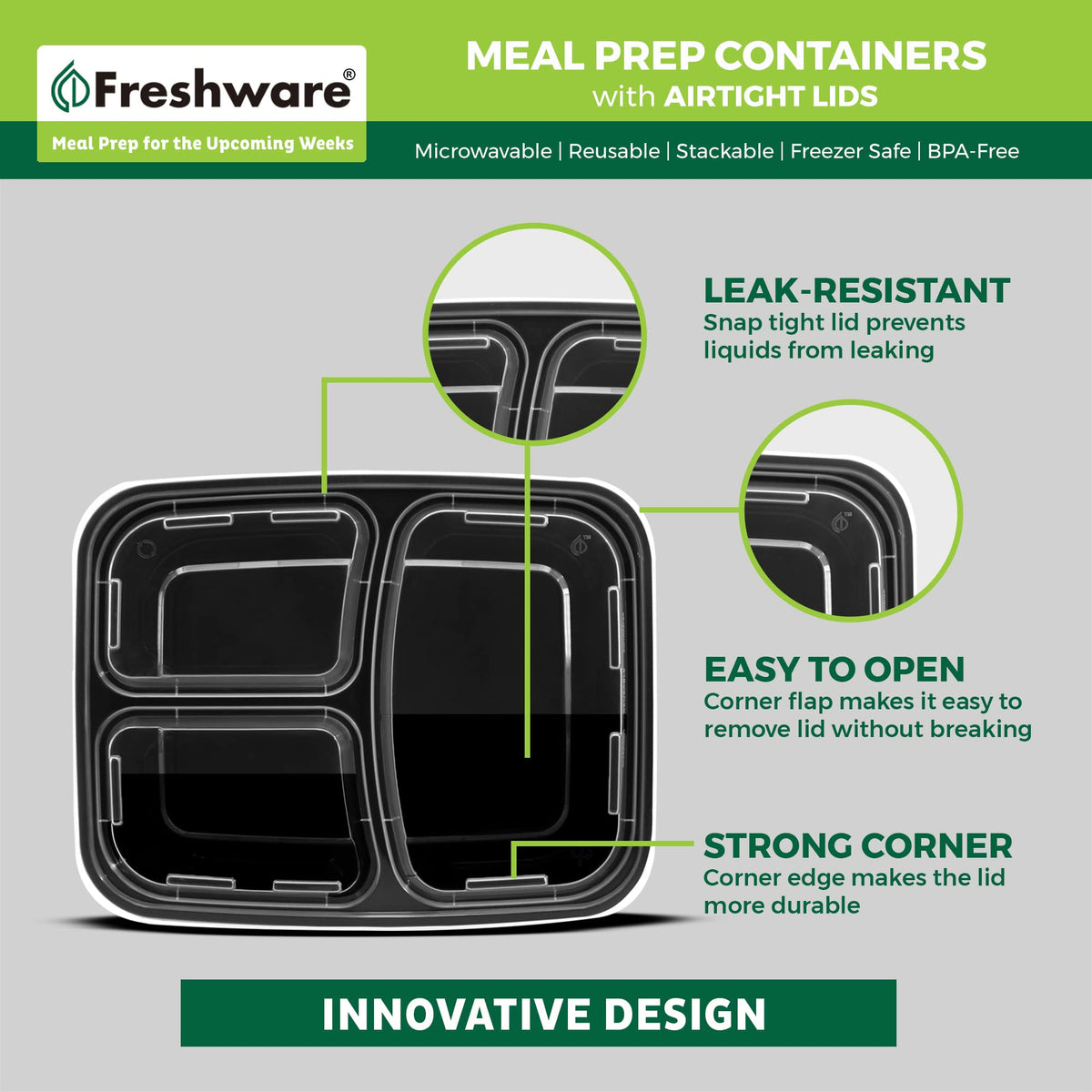 Freshware freezer-safe containers ideal for batch cooking and long-term storage