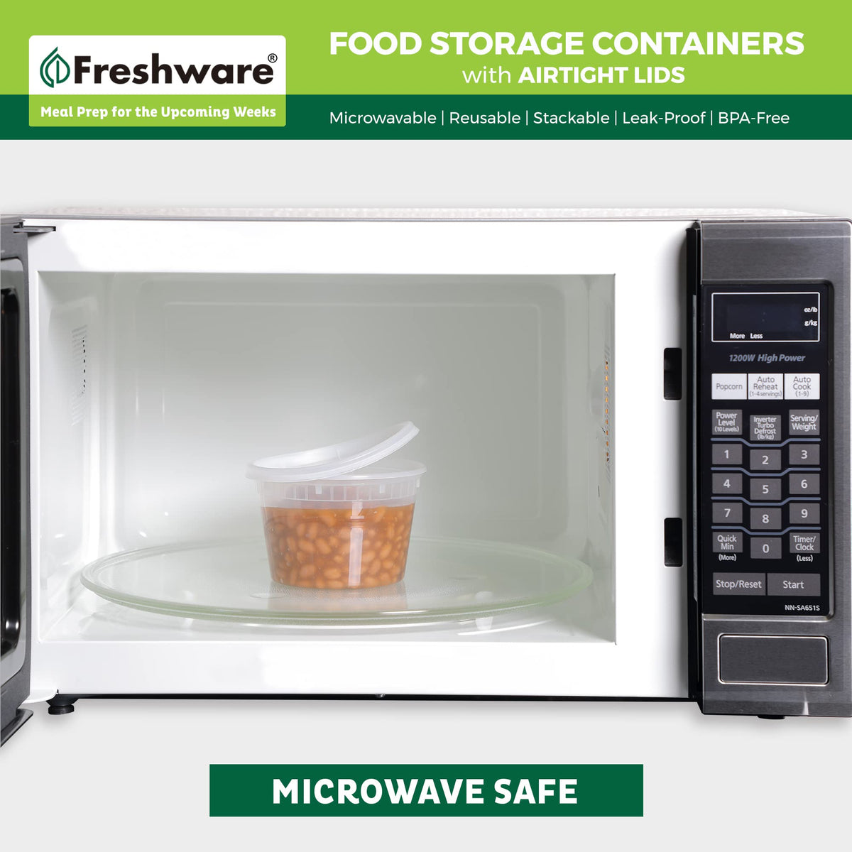 Freshware freezer-safe 12 oz containers maintain freshness from fridge to freezer.