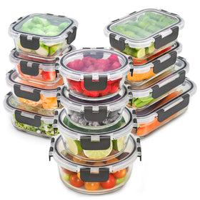 Freshware glass storage containers with lids show clear visibility for easy meal planning.