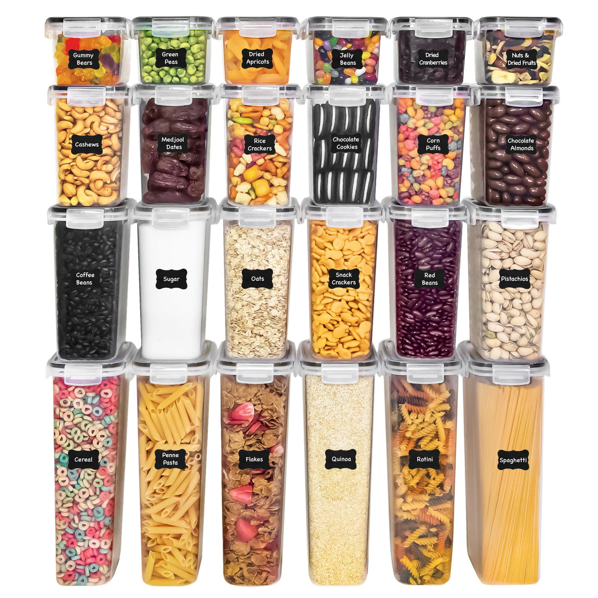 Freshware includes labels, a marker, and measuring cups for easy labeling.