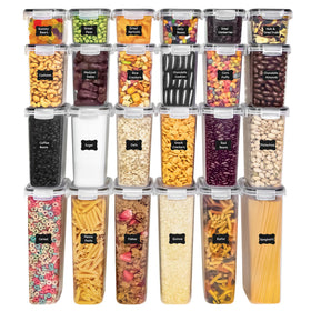 Freshware includes labels, a marker, and measuring cups for easy labeling.