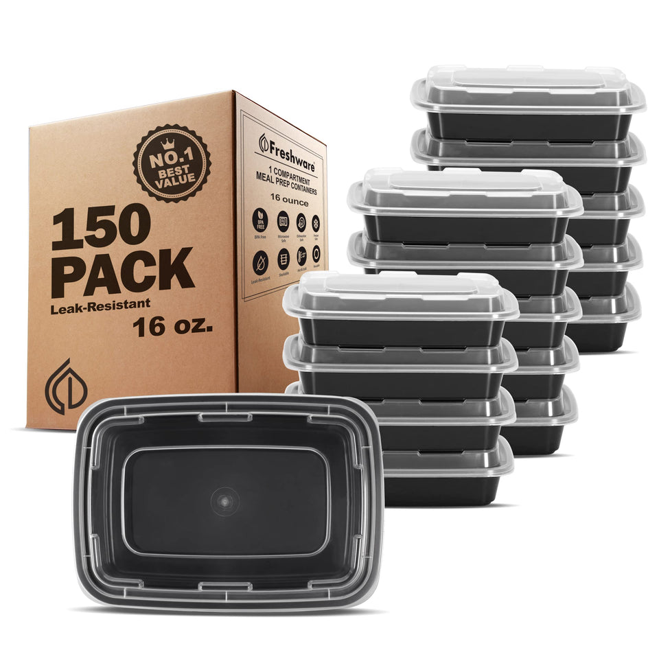 Freshware 16 oz meal prep container with lid for organized portions and easy reheating.