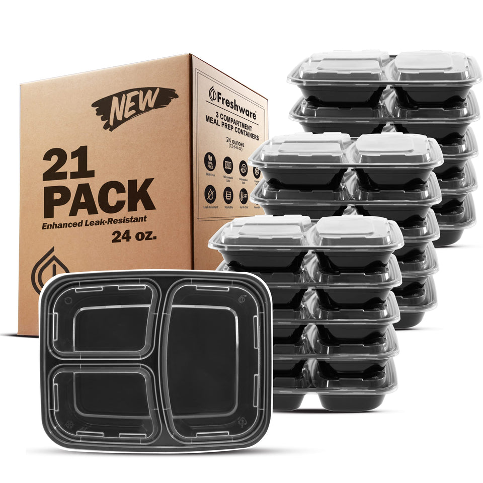 Freshware meal prep containers with lids for organized, spill-free storage