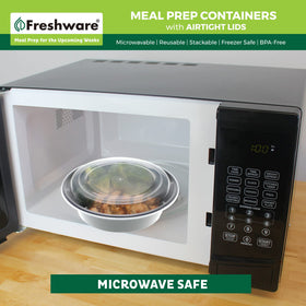 Freshware meal prep bowl stackable design saves cabinet space and simplifies storage