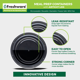 Freshware meal prep bowl three compartments demonstrates precise portion control for balanced meals