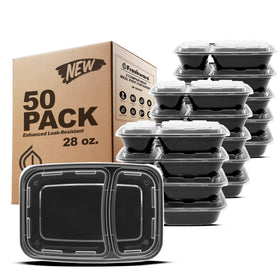Freshware meal prep container with two compartments and lids keeps meals organized and fresh.