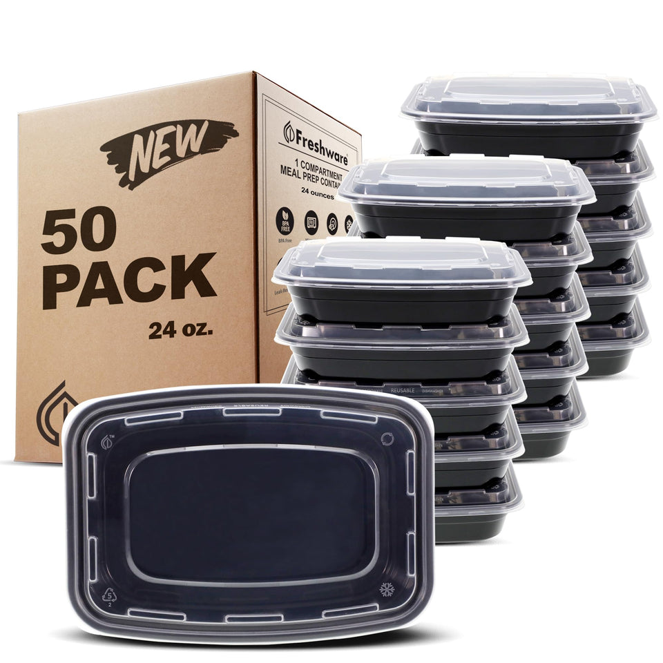 Freshware 24 oz one-compartment meal prep container with lid, ideal for portion control.