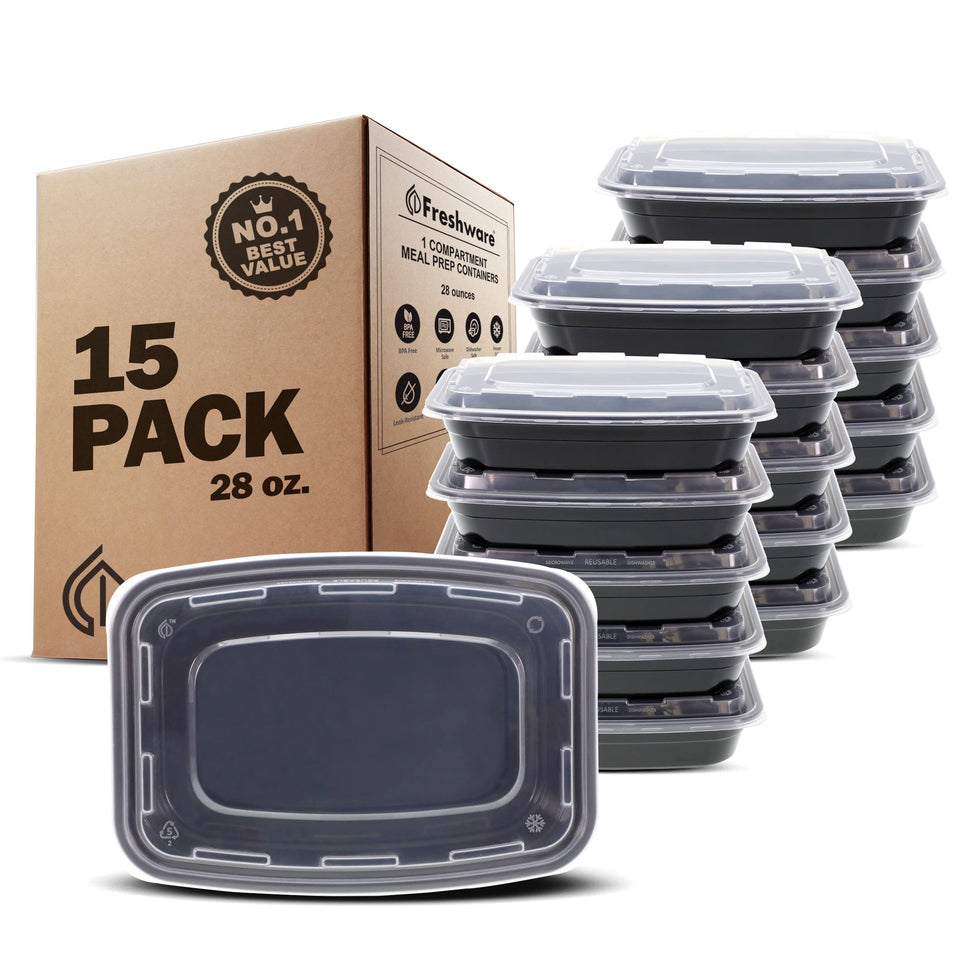 Freshware meal prep container 28oz front view with single compartment for portion control.