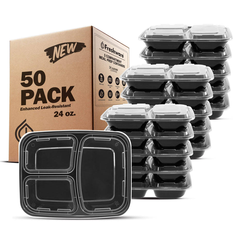 Freshware meal prep container with three compartments for balanced meals