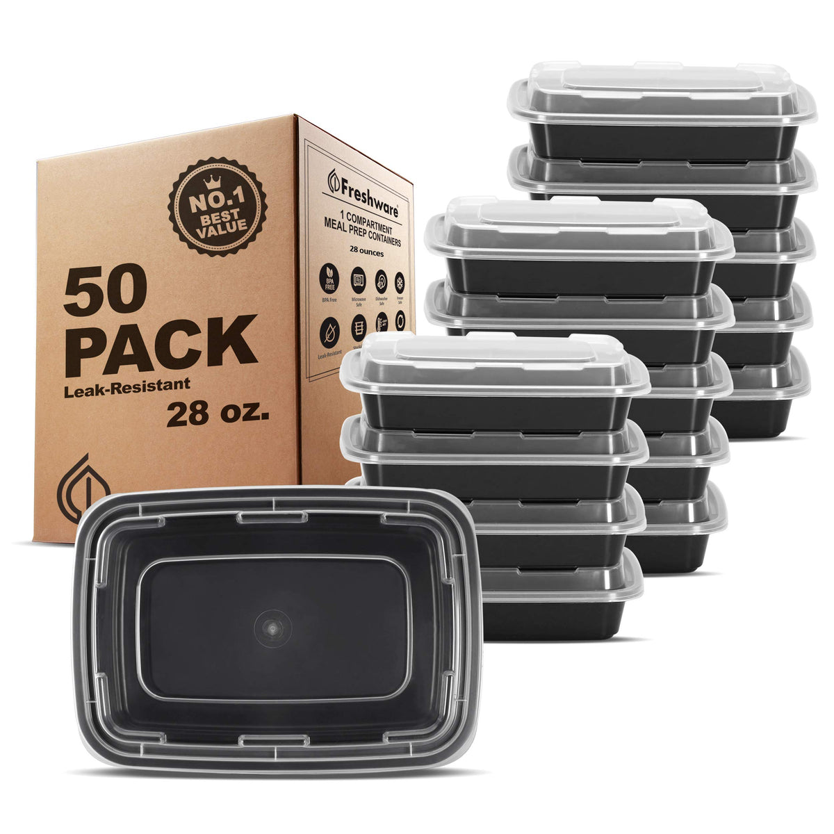 Freshware 1-compartment meal prep container keeps portions separated for balanced meals.