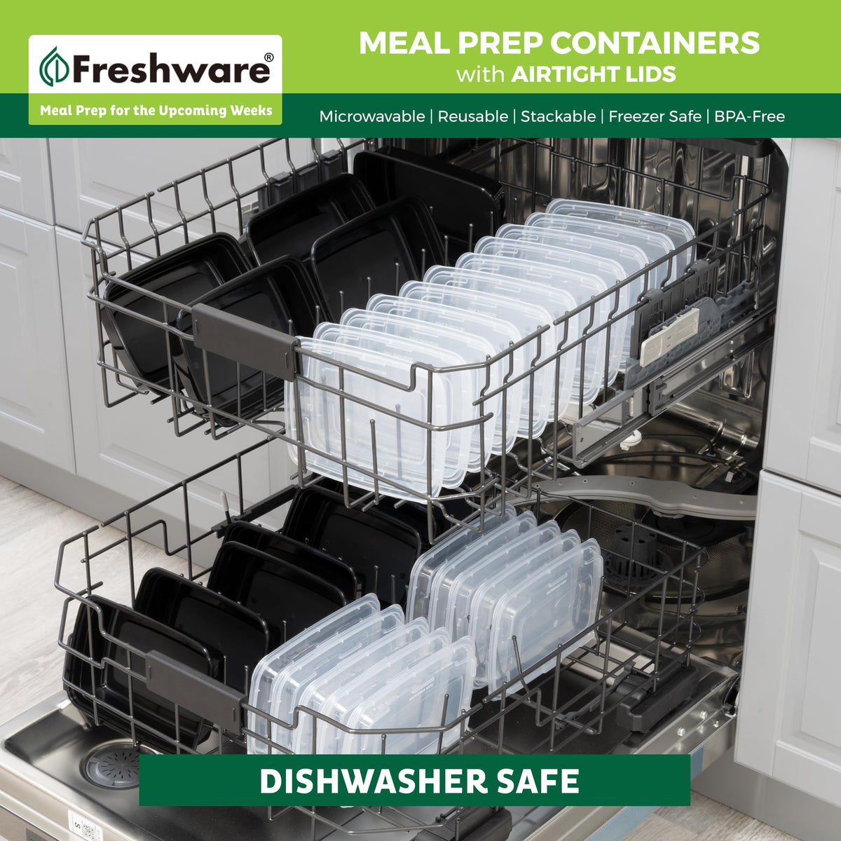 Freshware meal prep containers microwave-safe for quick reheating without mess.