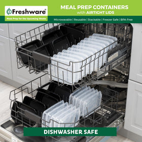 Freshware meal prep containers microwave-safe for quick reheating without mess.