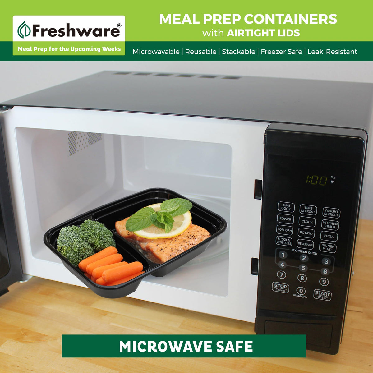Freshware microwave-safe meal prep container for quick reheats.