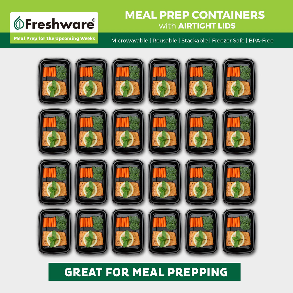 Freshware stackable lunch containers save space in your pantry or fridge.