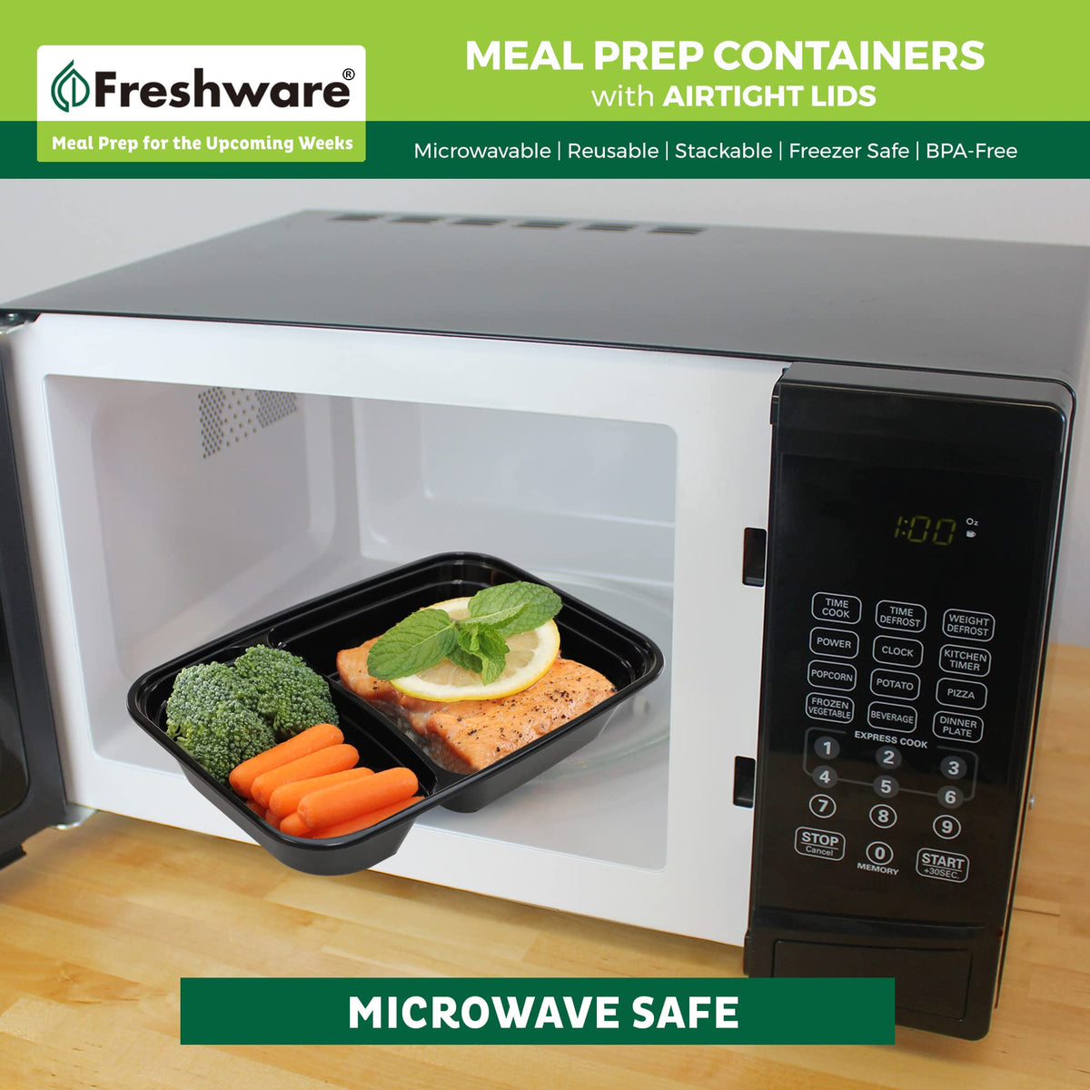 Freshware stackable lunchbox is microwave-safe for quick reheating.