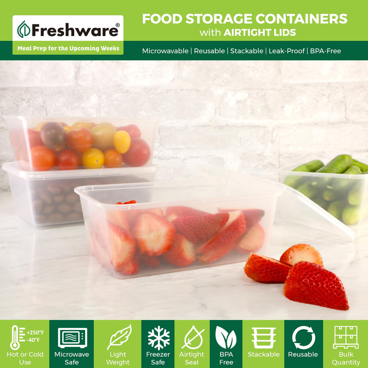 Freshware airtight seal on deli containers prevents leaks for on-the-go meals.