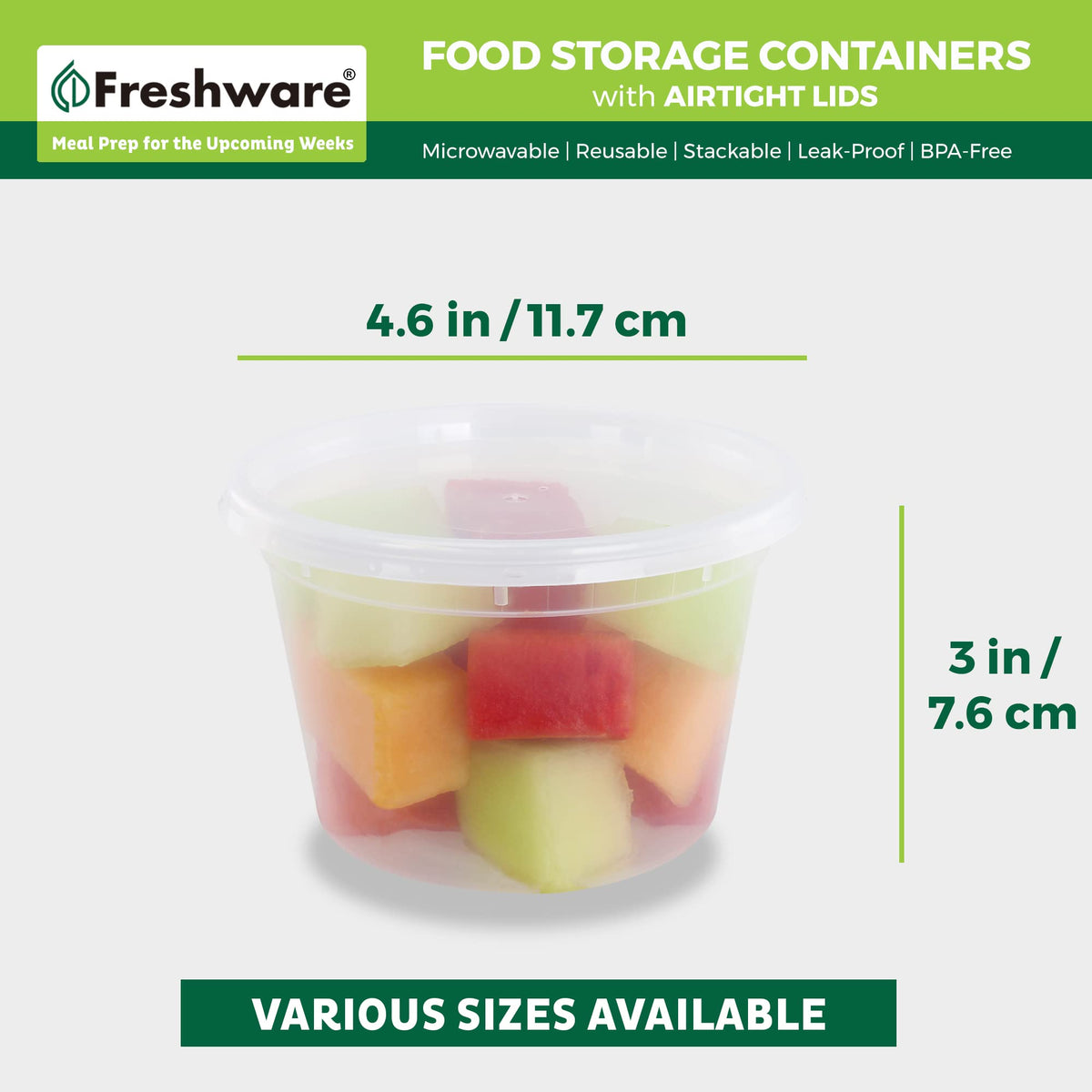 Freshware tight-seal lids prevent spills during transport.