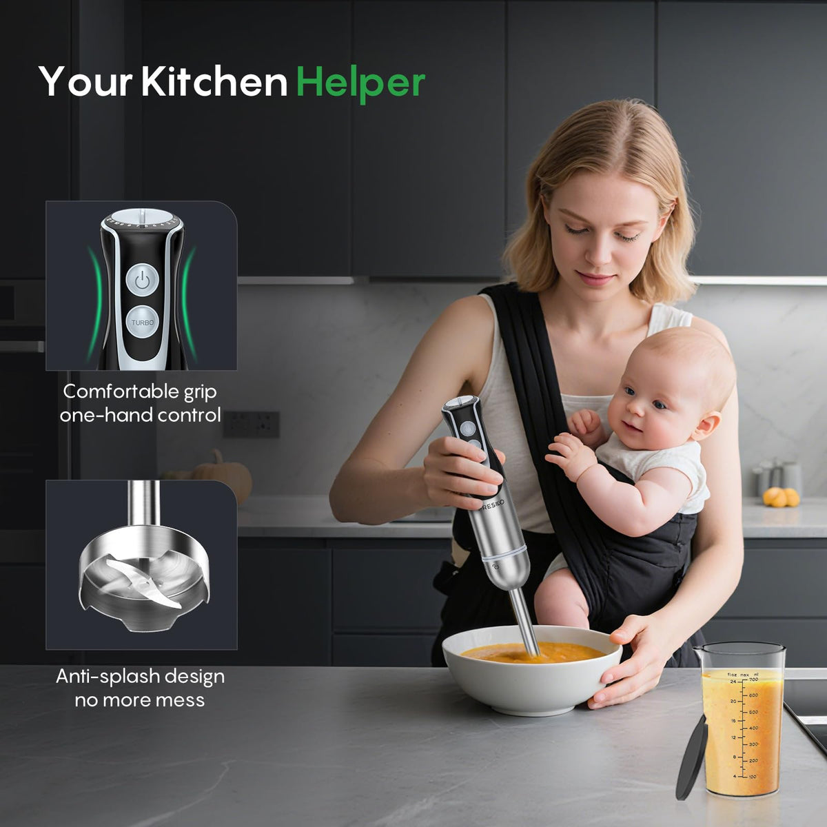 FRESKO easy-clean design allows quick rinsing of attachments