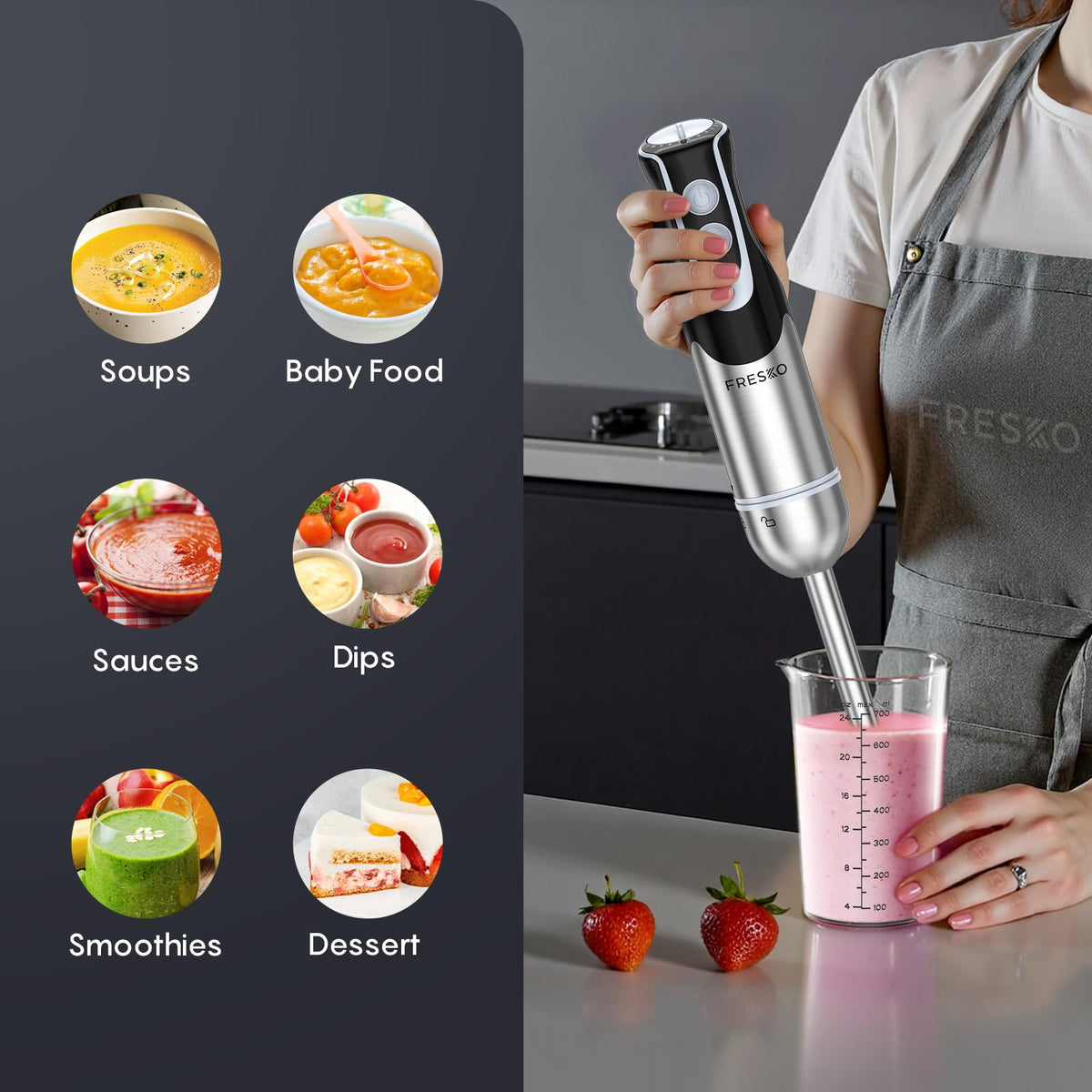FRESKO stainless steel blades deliver efficient chopping for purees