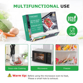 FRESKO microwave and freezer safe bags for reheating and storage.