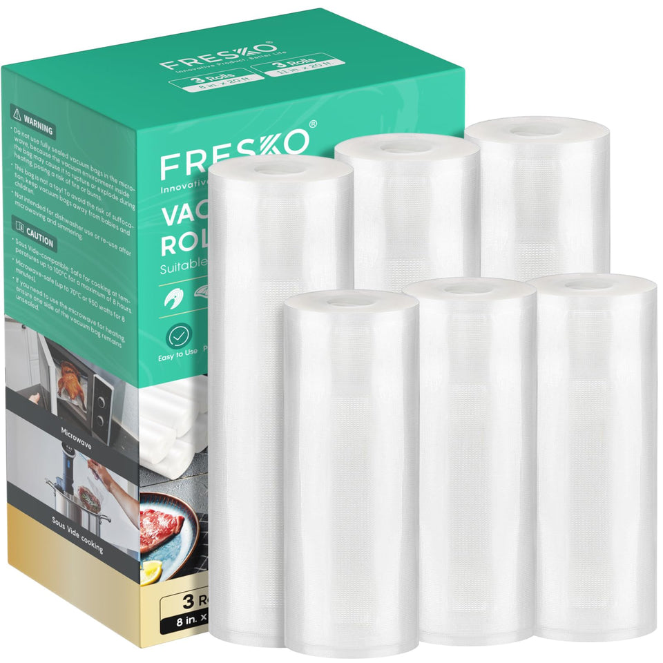 FRESKO vacuum sealer bags 8x20 pack closeup, durable design for reliable sealing.