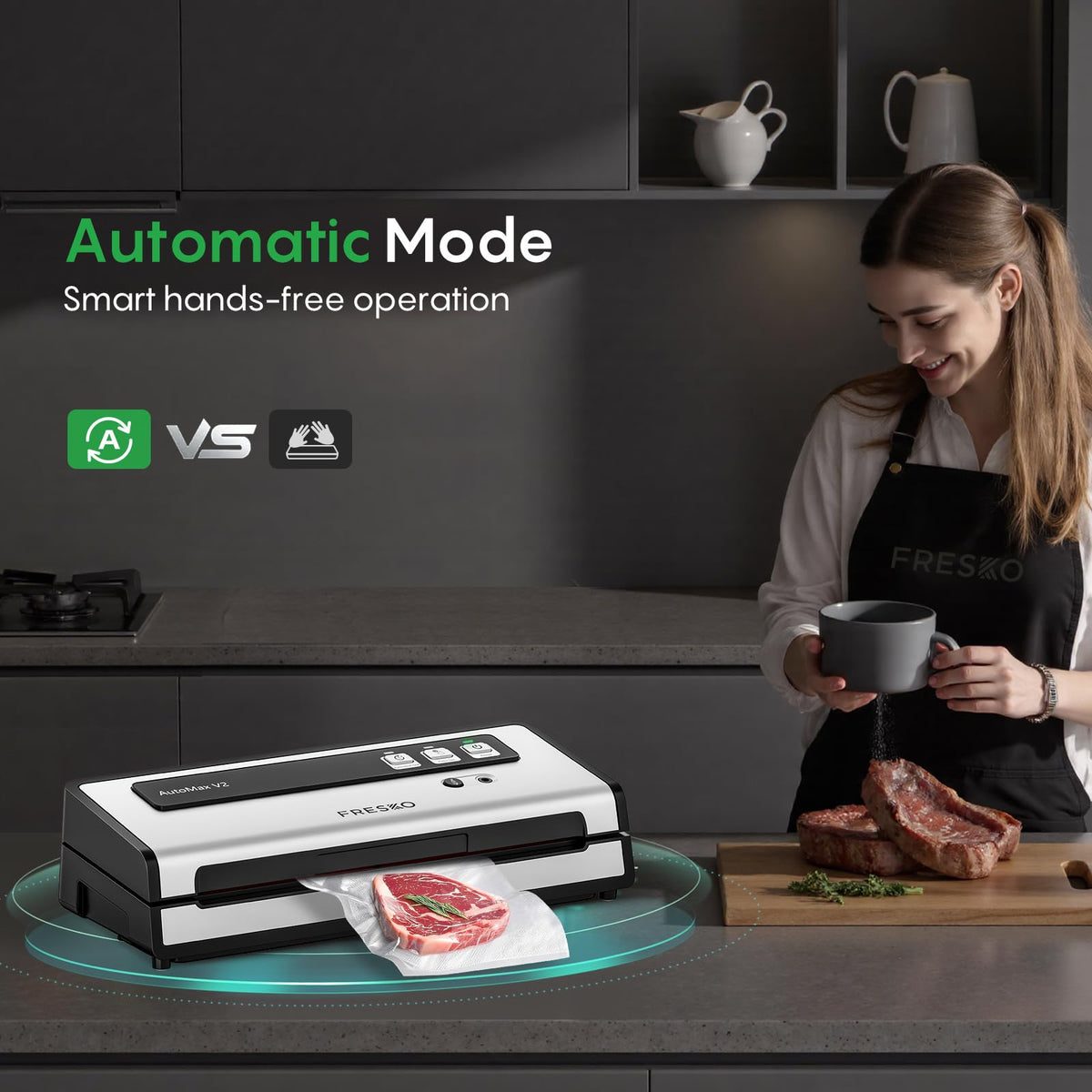 FRESKO vacuum sealer using pulse vac and extended seal for delicate items.
