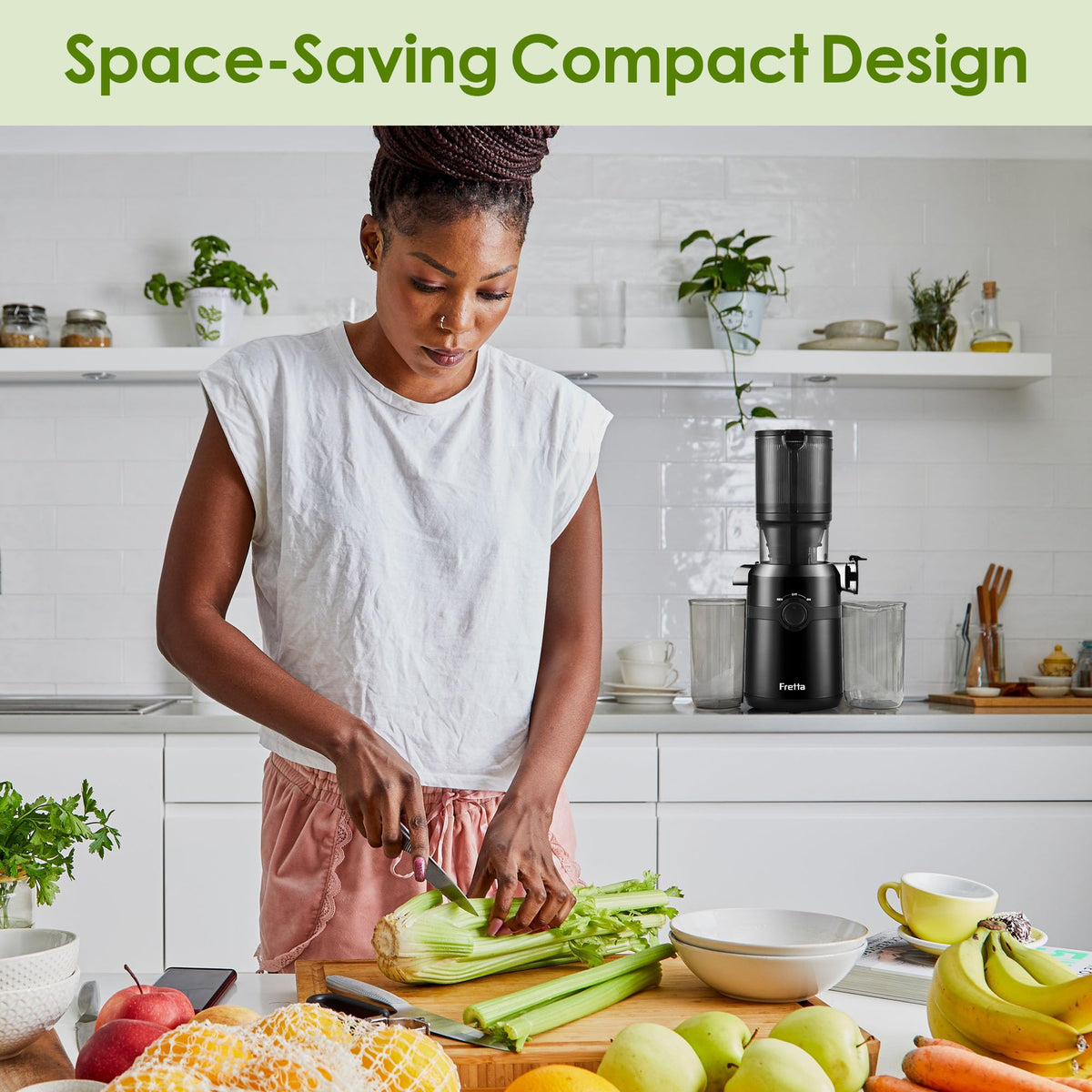 Fretta BPA-free construction highlighting safer juice and preserved nutrients.
