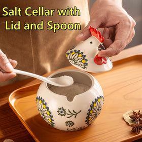 Frezonika blue rooster countertop decor doubles as a spice and sugar jar.