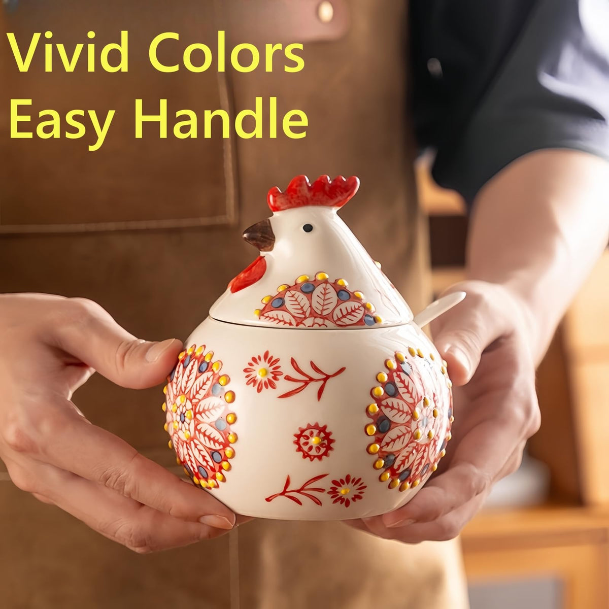 Frezonika ceramic salt bowl with underglaze pattern brightens counters and cleans easily.