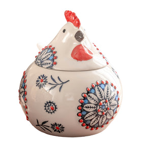 Frezonika salt cellar rooster with lid and spoon adds playful decor while preventing messes.